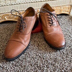 Crown Vintage Mens CR-Daventry Tan Brown Leather Cap Toe Oxford Shoes 9.5 M